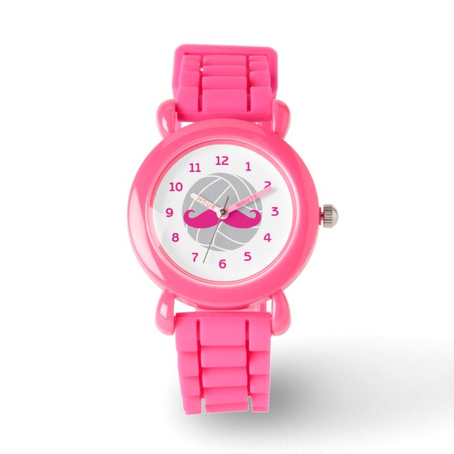 Pulsera Voleibol purpurina bigote rosa reloj de voleibol (Anverso)