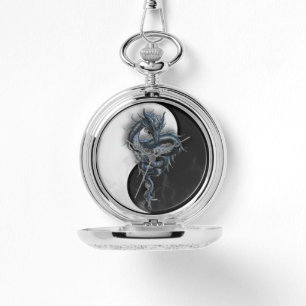 Pulsera Yin Yang Dragon chino reloj de bolsillo plateado