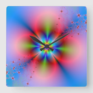 Pulverización floral rosa en reloj de pared azul