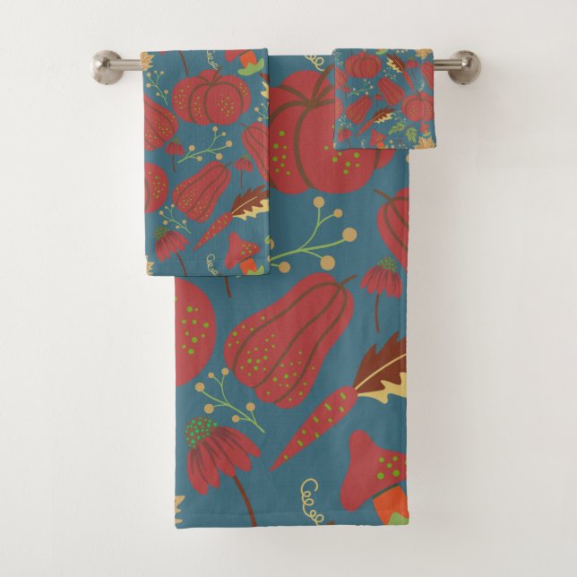 Pumpkin and carrot  seamless pattern red and blue (In situ)