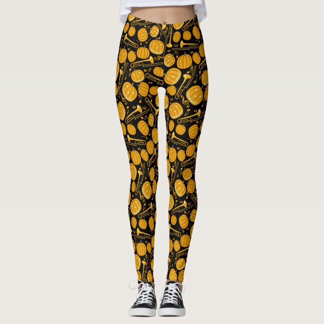 Pumpkin Trombone Music Notes Leggings (Anverso)