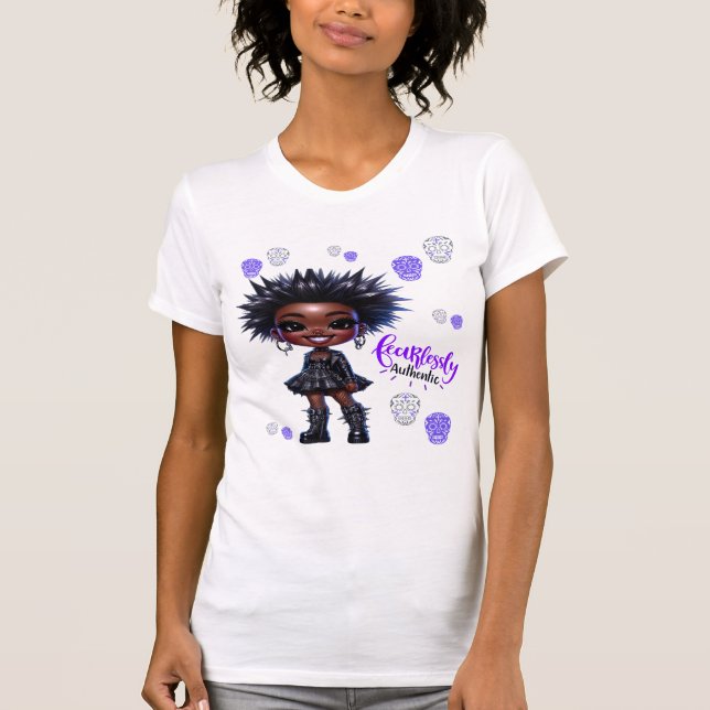Punk Afro Camiseta De Damas Auténticas Sin Miedo (Anverso)