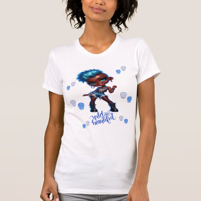 Punk Afro Camiseta Salvaje y Hermosa Damas (Anverso)