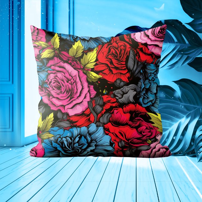 Punk audaz florece Cojín decorativo floral (Subido por el creador)