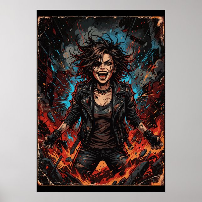 Punk Caos Chica Explosión | Arte Fuego Rebelde Gru (Frente)