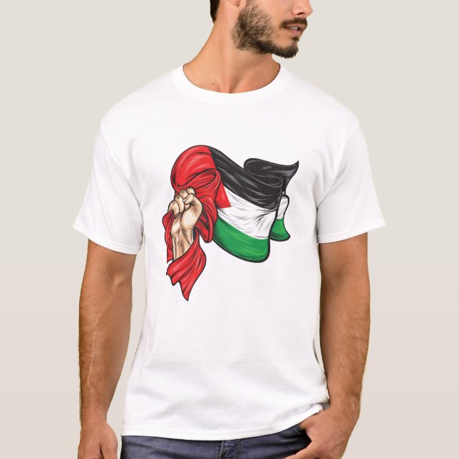 Puño con bandera nacional de la camiseta palestina (Anverso)