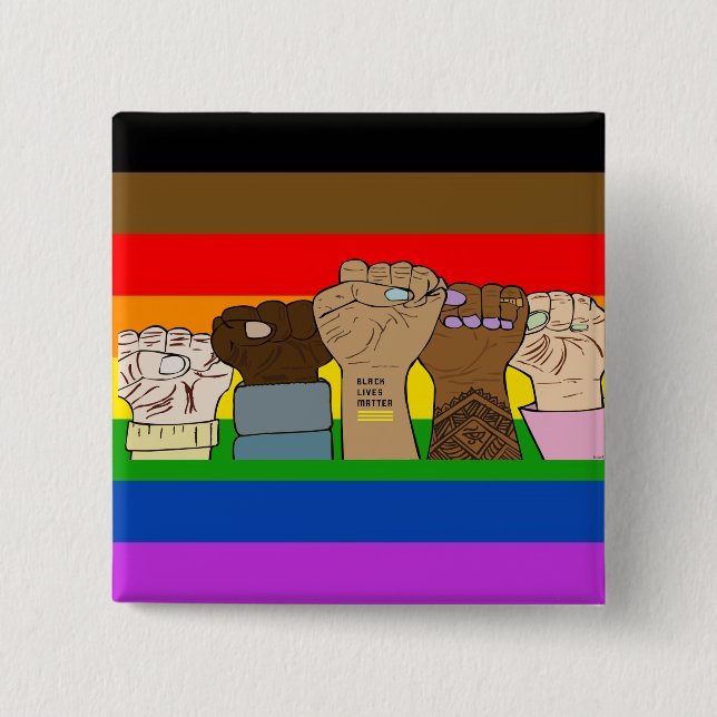 Puños de alimentación de orgullo / botón cuadrado  (Anverso)