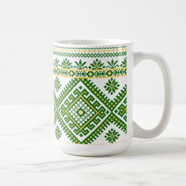 Puntada cruzada ucraniana verde clásica de la taza (Derecha)