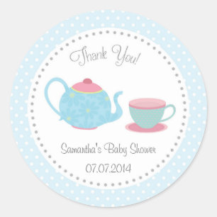 Punto de Polka Azul Rosa Pegatina Baby Shower Set 