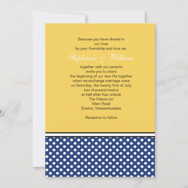 Punto de Polka Azul y la invitación a la boda amar (Anverso)