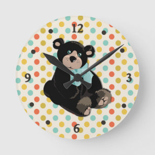 Punto de Polka colorido y reloj de pared de osito 