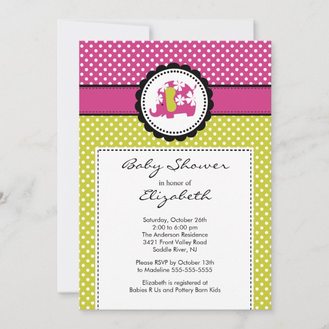 Punto de polka rosado de la invitación Baby Shower (Anverso)