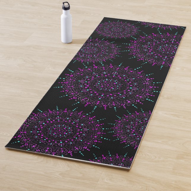 Punto morado y Verde azulado Mandala Yoga Mat (In situ)