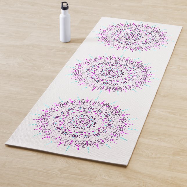 Punto morado y Verde azulado Mandala Yoga Mat (In situ)