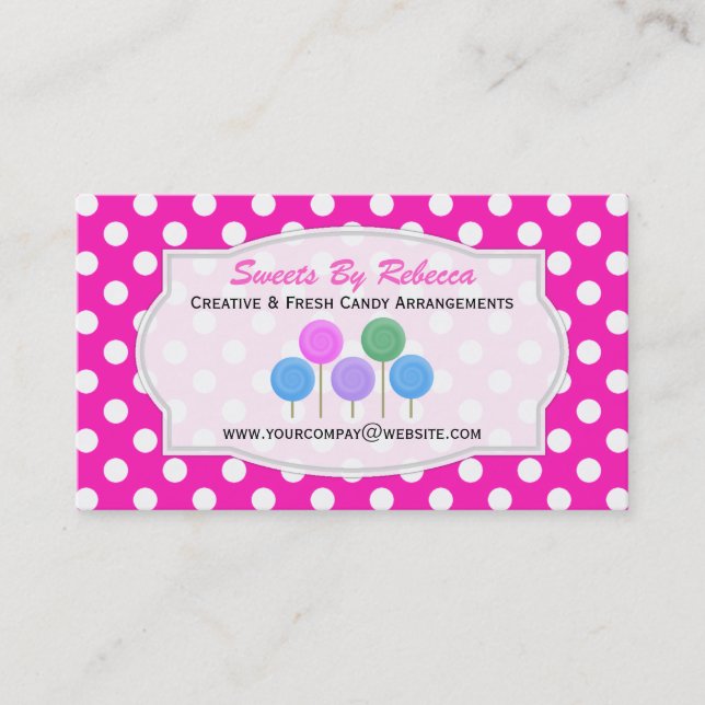Punto Polka Blanco Y Rosa: Tarjeta de presentación (Anverso)