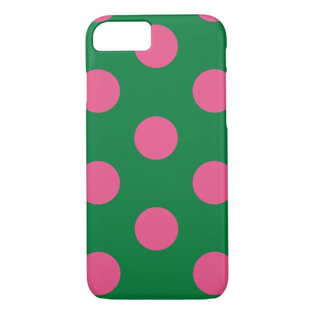Punto Polka Verde y Rosa para iPhone 7 Funda (Reverso)