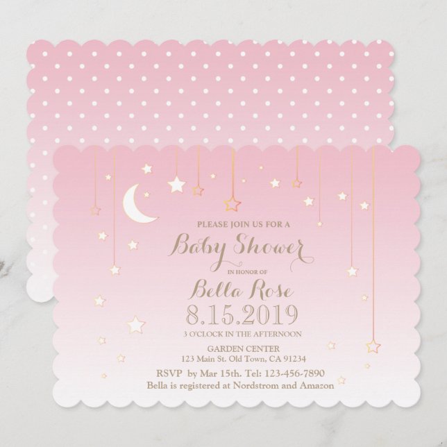 Punto Polkda Rosa Estrella de la Luna Invitación B (Anverso / Reverso)