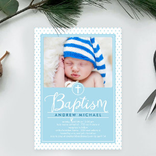 Puntos Adorables Invitación al bautismo - Azul