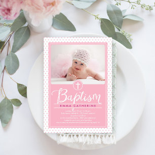 Puntos Adorables Invitación al bautismo - Rosa