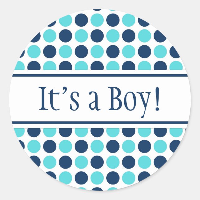 Puntos azules es un niño Pegatina de Baby Shower (Anverso)