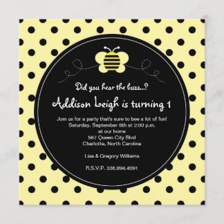Puntos de Bee Polka Bumble - Invitación de cumplea