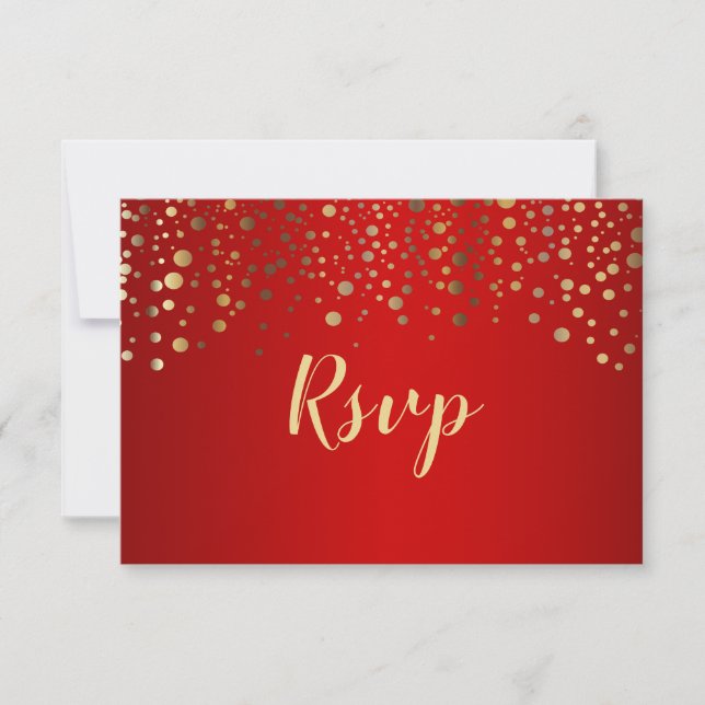 Puntos de Confeti Rojo y Dorado - RSVP (Anverso)
