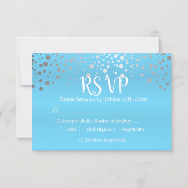 Puntos de confetti azul y plateado bebé - RSVP (Anverso)