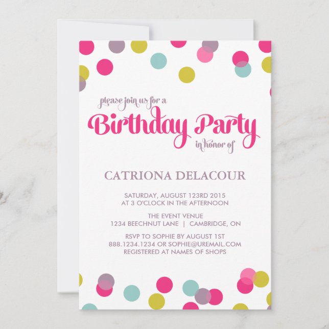 PUNTOS DE CONFETTI COLORIDOS | INVITACIÓN DE CUMPL (Anverso)