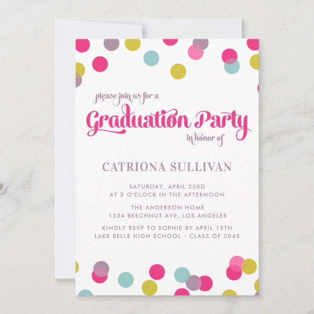 PUNTOS DE CONFETTI COLORIDOS | INVITACIÓN DE GRADU (Anverso)