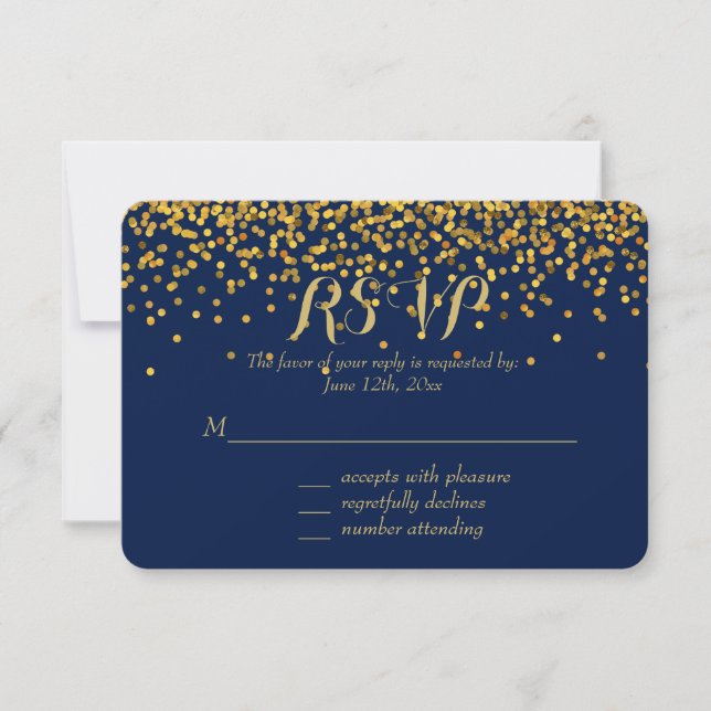 Puntos de Confetti de oro y de Glam Azul RSVP (Anverso)