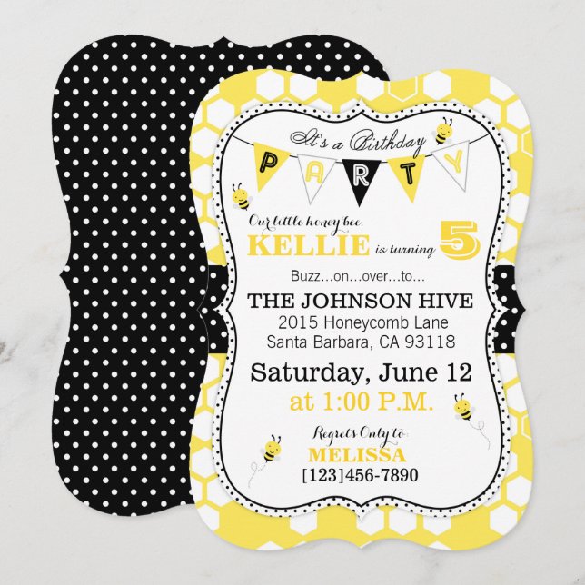 Puntos de Honeycomb y invitación de cumpleaños par (Anverso / Reverso)