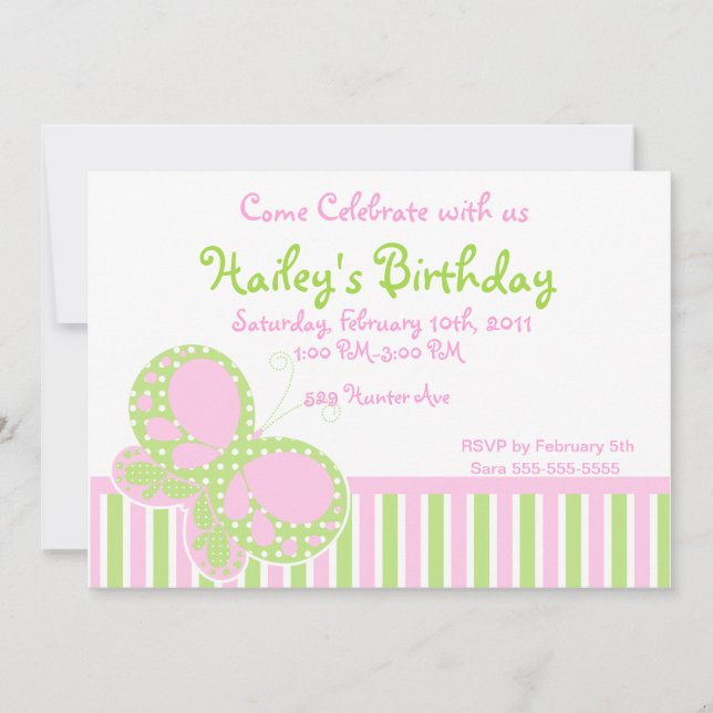 Puntos de mariposa Invitación de cumpleaños 3 (Anverso)
