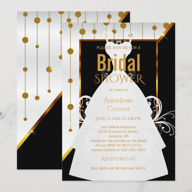 Puntos de oro, invitación a las novias negras y bl (Anverso / Reverso)