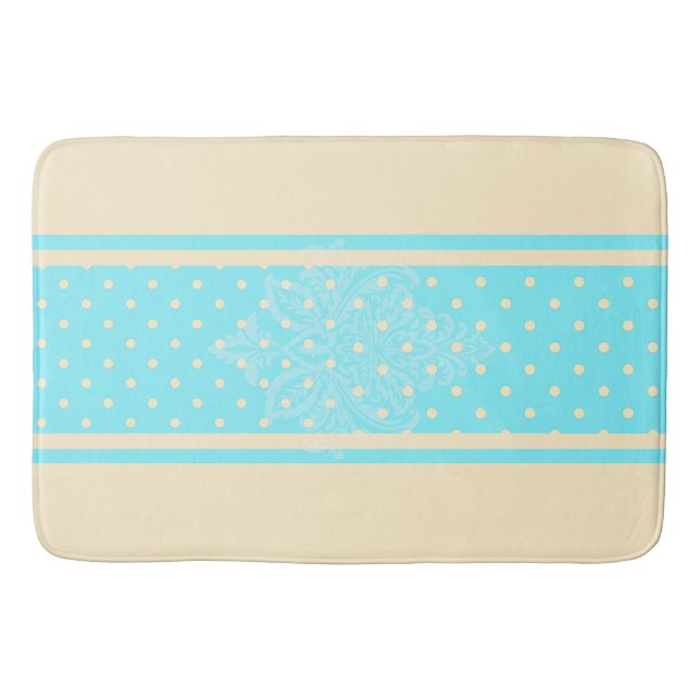 Puntos de polka azul y alfombra de baño amarilla (Anverso)