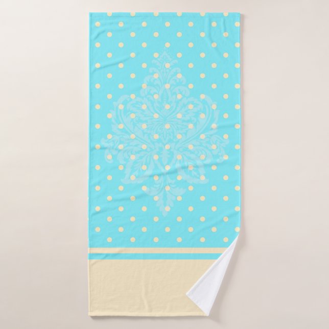 Puntos de polka azul y toalla de playa amarilla (Toalla de baño)
