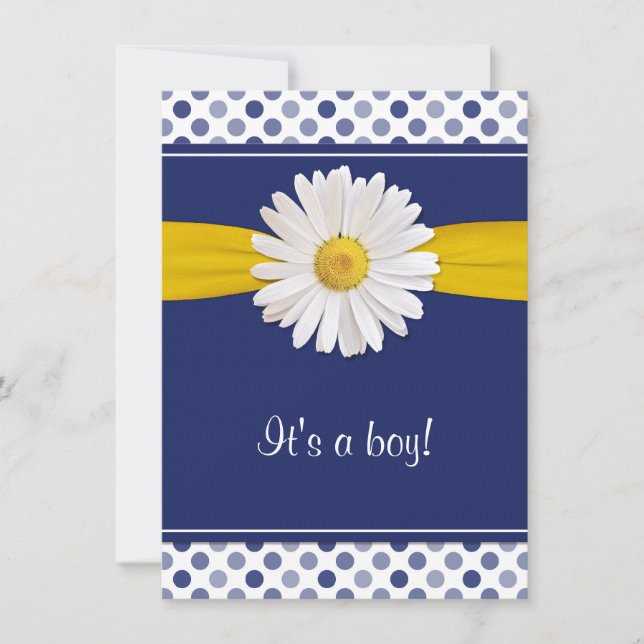 Puntos de Polka Blanco Azul Daisy Invitación de Ba (Anverso)