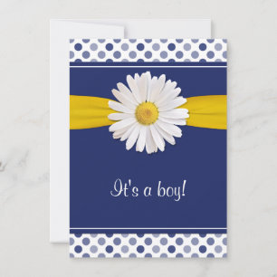 Puntos de Polka Blanco Azul Daisy Invitación de Ba