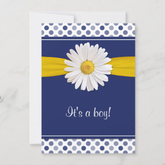 Puntos de Polka Blanco Azul Daisy Invitación de Ba