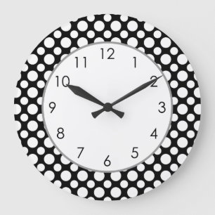 Puntos de Polka Blanco en negro con reloj de númer