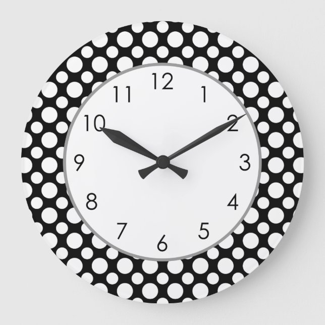 Puntos de Polka Blanco en negro con reloj de númer (Anverso)