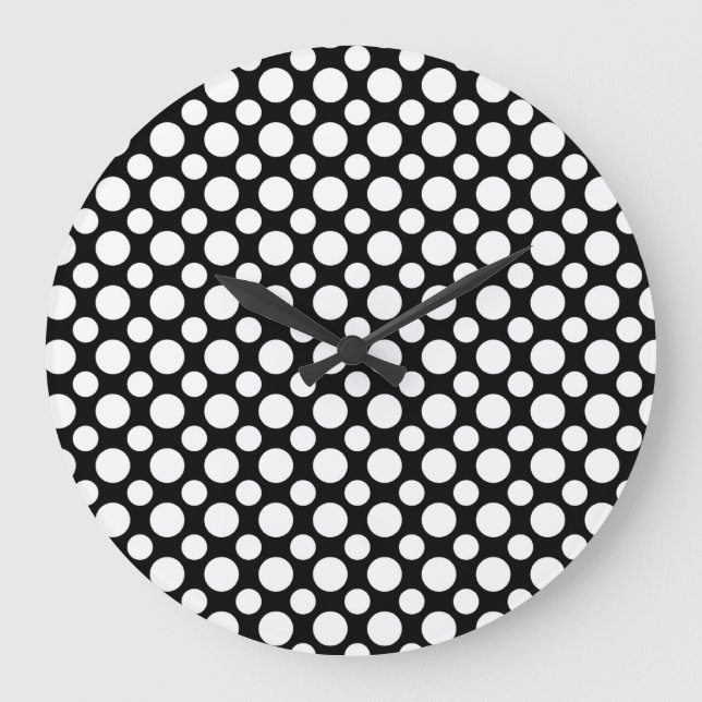 Puntos de polka blancos en el reloj de pared negra (Anverso)