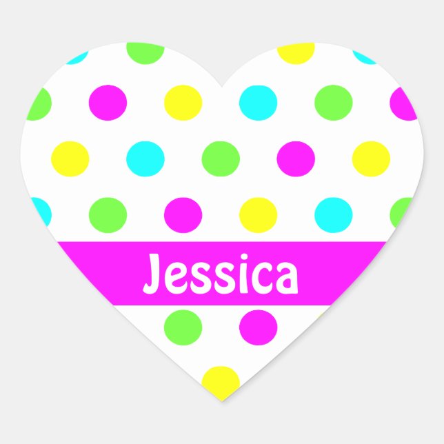 Puntos de Polka Coloridos - Nombre Pegatina del Co (Anverso)