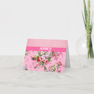 Puntos de polka floral de color rosa monograma vin