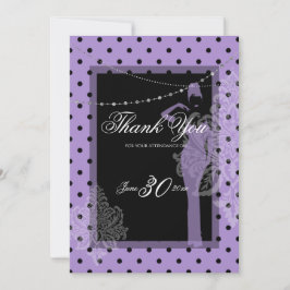 Puntos de polka morado y negro Invitación