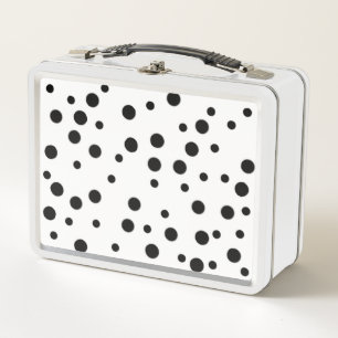Puntos de Polka Negro sobre Cajas de Almuerzo Blan
