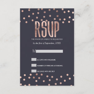 Puntos de Polka Oro Rosa y tarjetas RSVP Azul de l