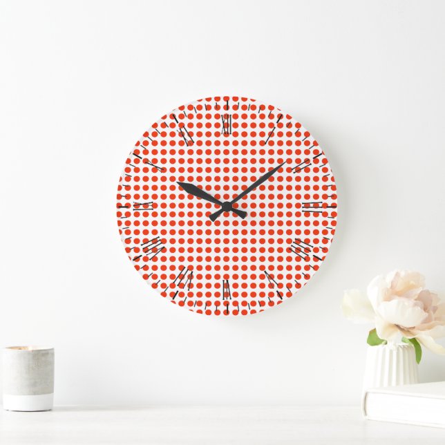 Puntos De Polka Rojo Y Blanco, Reloj De Muro (Hogar)