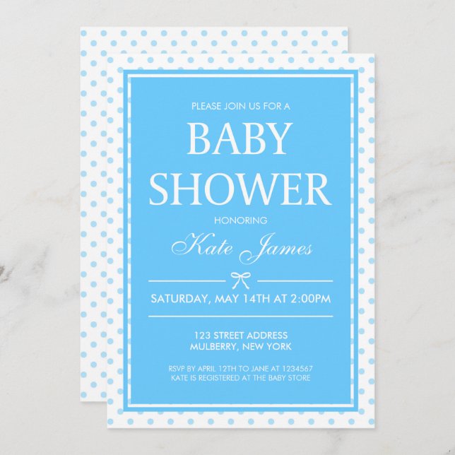 Puntos de polka y la cinta azul de la invitación a (Anverso / Reverso)