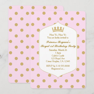 Puntos rosados y dorados invitaciones a la princes