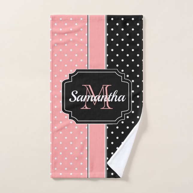 Puntos rosados y negros (Toalla de mano)